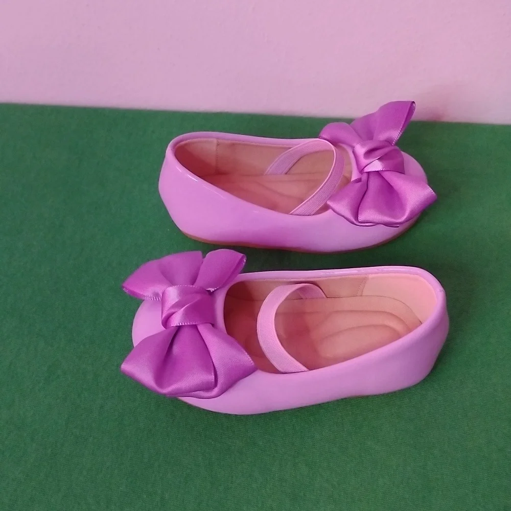 Toddler Girls Purple Patent Leather Shoes With Bow